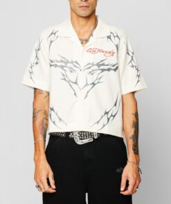 Ed Hardy Techno Button Up Shirt Off White