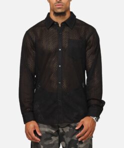 XXIII Terrace Knit Long Sleeve Button Up Shirt Black