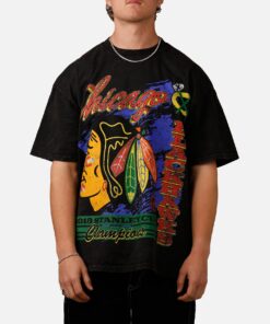 Culture Kings Chicago Blackhawks Vintage T-Shirt Black Acidwash