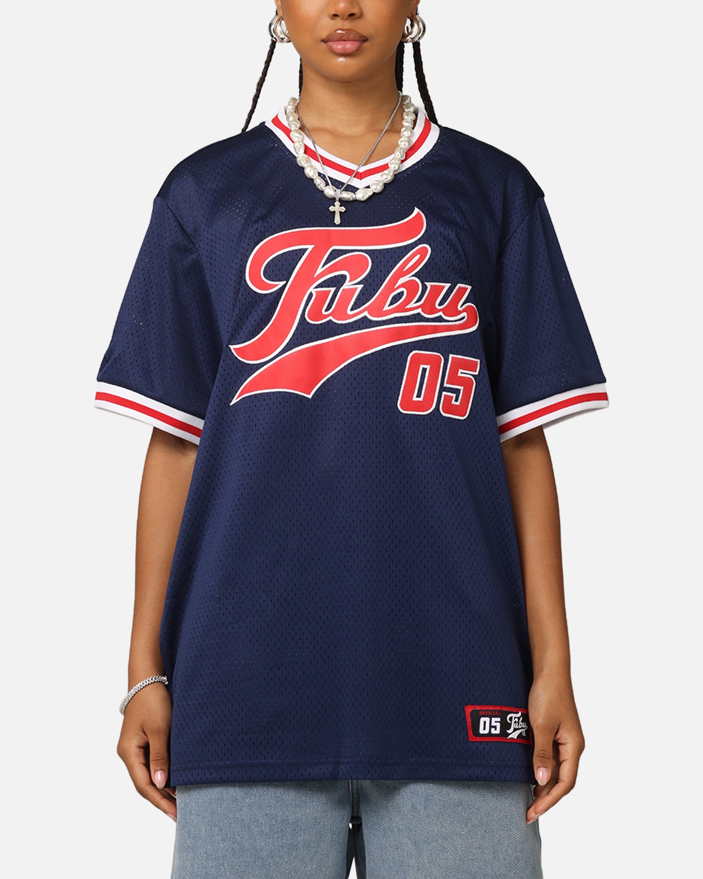 Fubu Mesh T-Shirt Navy/Red/White
