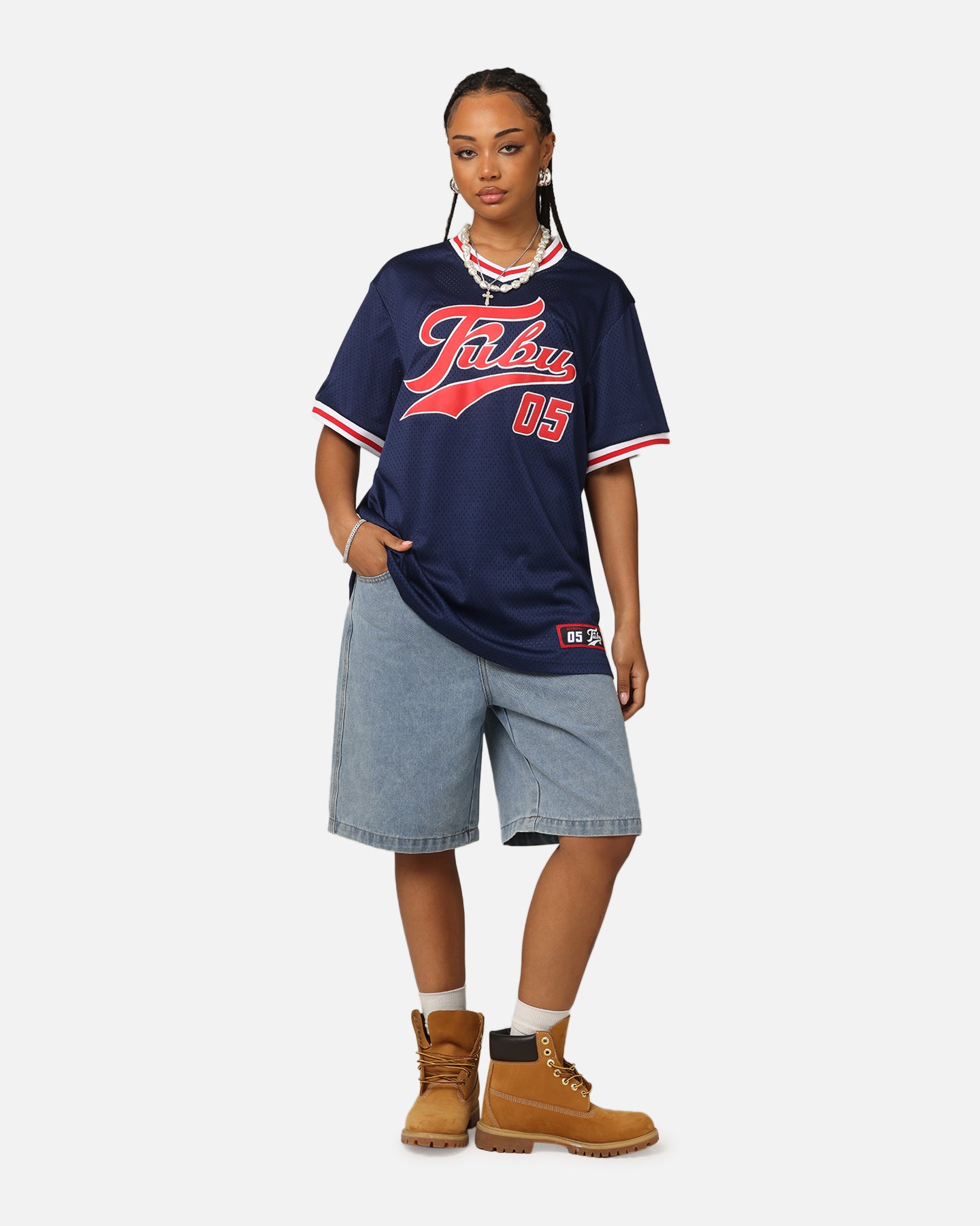 Fubu Mesh T-Shirt Navy/Red/White