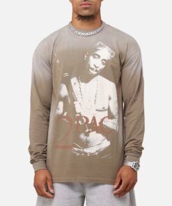 Tupac 2Pac Hem Vintage Long Sleeve T-Shirt Brown