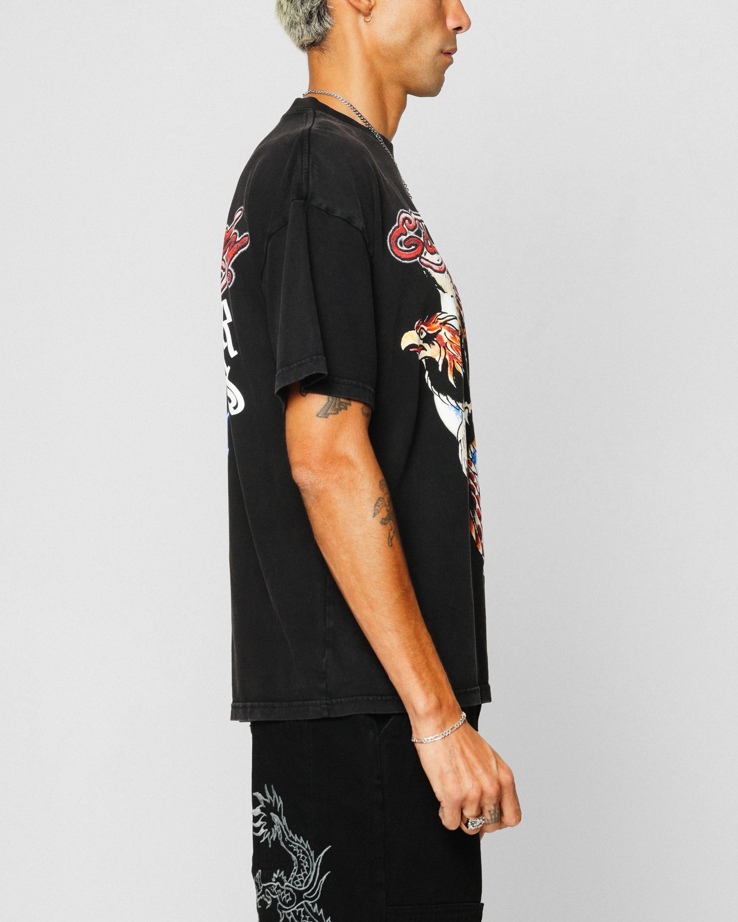Ed Hardy Motor Cycle Club T-Shirt Black Acidwash