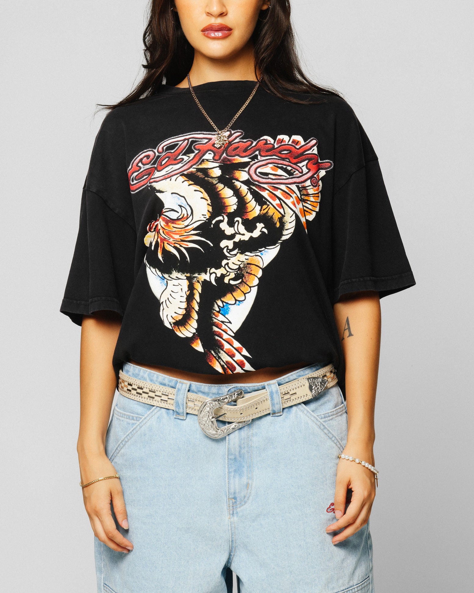 Ed Hardy Motor Cycle Club T-Shirt Black Acidwash