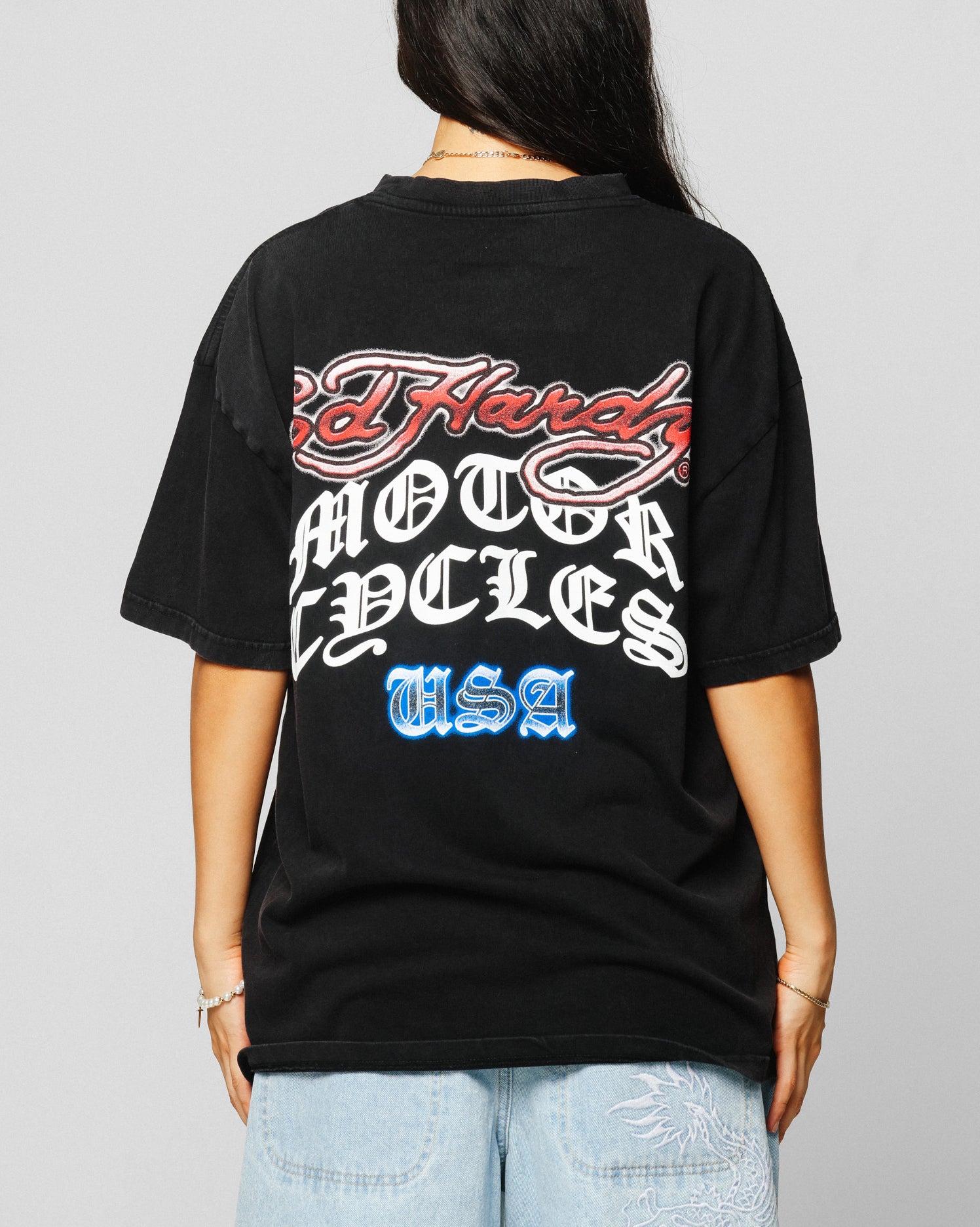 Ed Hardy Motor Cycle Club T-Shirt Black Acidwash