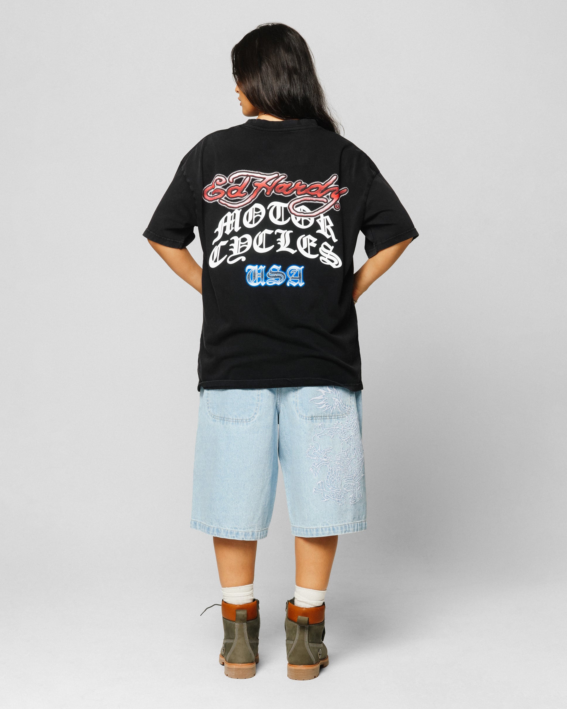 Ed Hardy Motor Cycle Club T-Shirt Black Acidwash