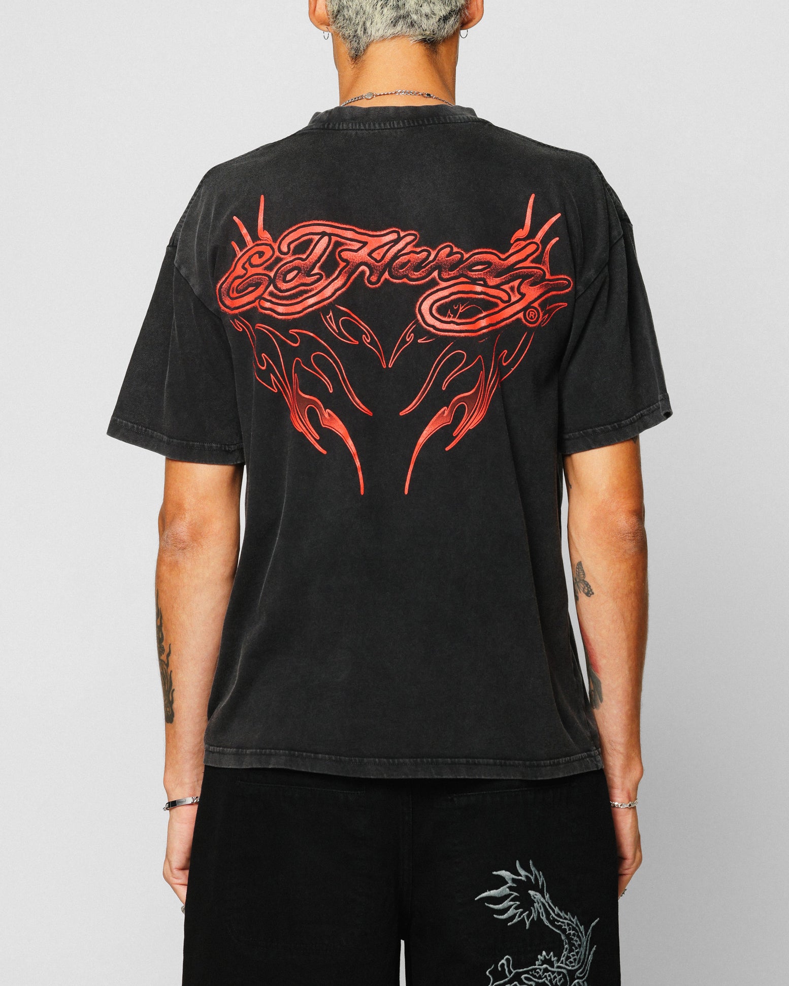 Ed Hardy Tribal T-Shirt Black Acidwash