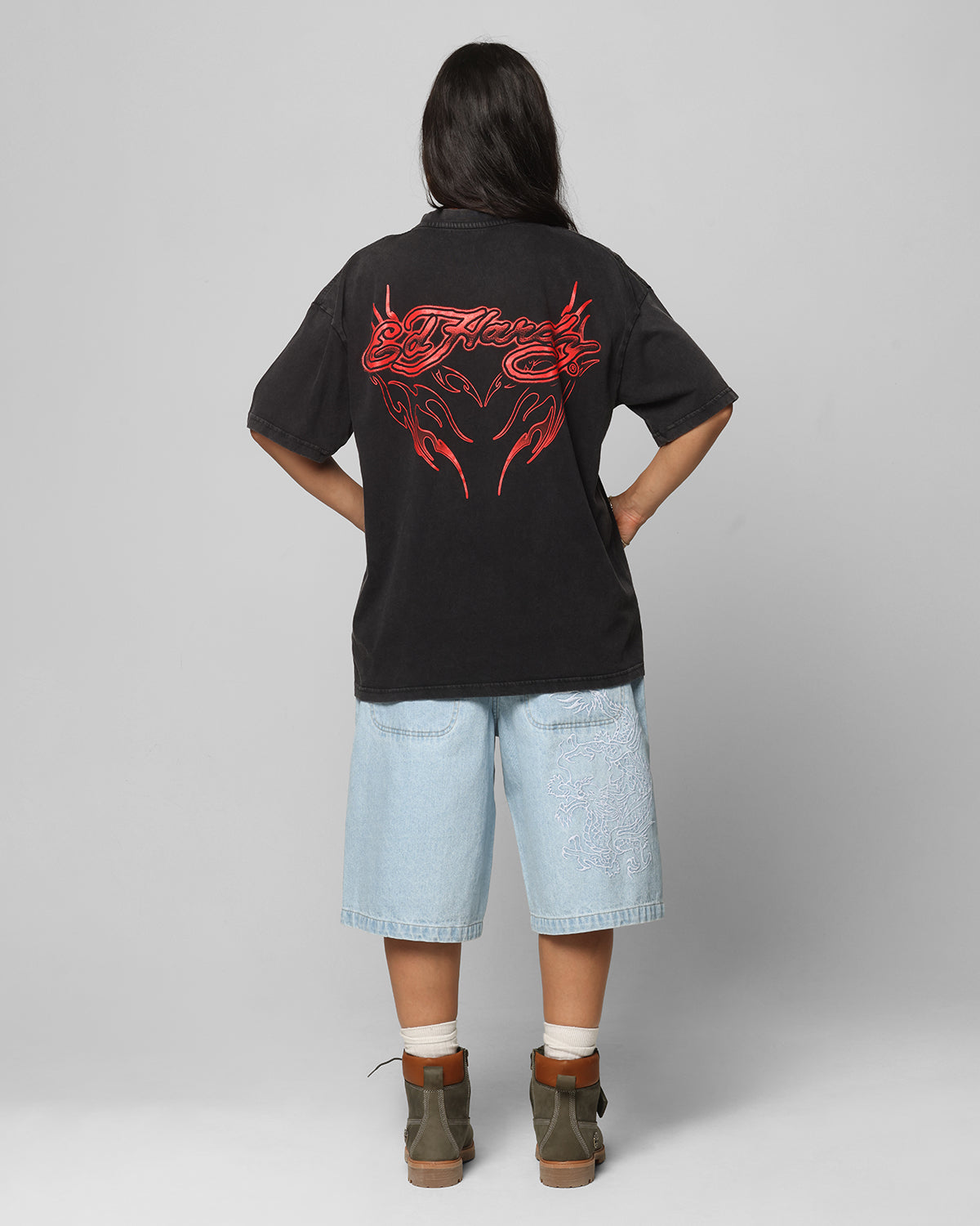 Ed Hardy Tribal T-Shirt Black Acidwash