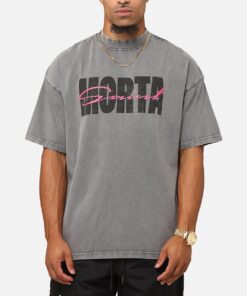 Saint Morta Flux Mock Neck T-Shirt Washed Charcoal