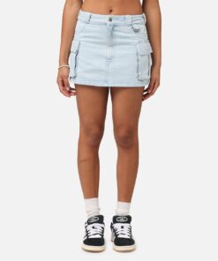 Dickies Women's 874 Light Denim Cargo Mini Skirt Sky Blue