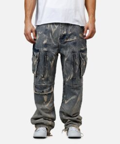 MNML Ultra Baggy Rip Denim Cargo Pant Blue
