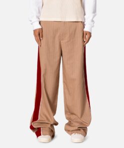 MNML Pinstripe Velvet Trim Pants Tan