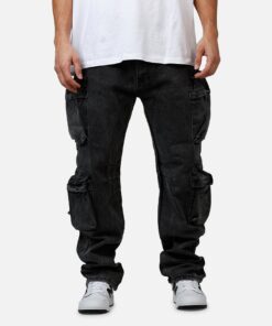 MNML V709 Wide Bellow Cargo Denim Pants Black