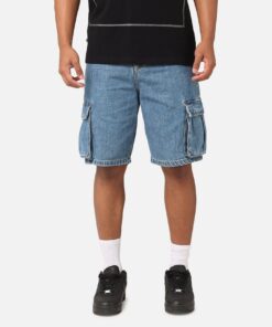 Saint Morta Denim Cargo Shorts Mid Blue Denim
