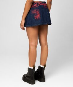 Ed Hardy Women's Denim Mini Skirt Raw Indigo