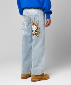 Ed Hardy Wide Leg Skull Jeans Light Blue