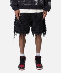 MNML All Over Frayed Denim Shorts Black