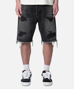 MNML Baggy Rip Denim Shorts Washed Black