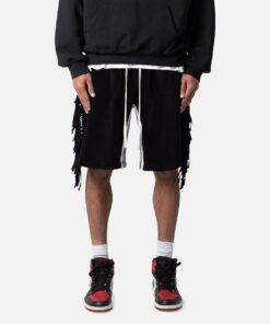 MNML Fringe Velour Sweat Shorts Black