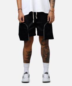 MNML Leather Pocket Geo Shorts Black