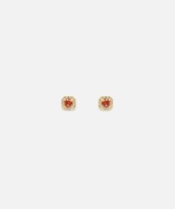 Saint Morta Mini Round Cut Halo Earrings Gold/Garnet