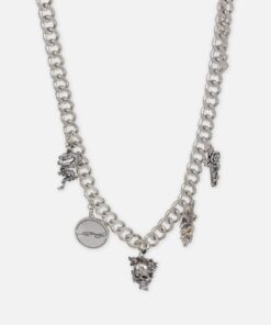 Ed Hardy Multi Charm Cuban Chain Necklace Silver
