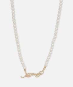 Ed Hardy Scroll Logo Carrie Pearl Necklace Gold