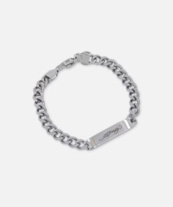 Ed Hardy Scroll Logo Curb Chain Bracelet Silver