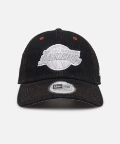 New Era Los Angeles Lakers "Black Denim" Classic Casual Strapback Black Denim/Rust Contrast